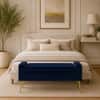 Doe Buck Upholstered Storage Bench in Blue Colour with Gold Legs