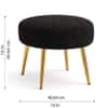 Doe Buck Luna Boucle Round Ottoman Stool in Black Colour with Gold Metal Legs