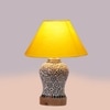Devansh Conical Yellow Cotton Shade Lamp With Wood & Mosaic Glass Base For Decoration/Office/Home/Gifting/Study For Decoration/Office/Home/Gifting/Study -(10X10X14.5) Inches -A