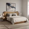 Elowen Softline Queen Size Bed in velvet With Oak wood Frame & Hydraulic Storage