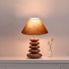 Devansh Grey  Cotton Table Lamp With Wood  Pebble Lamp  (10X10X15) Inches
