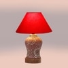 Devansh Conical Red Cotton Shade Lamp With Wood & Mosaic Glass Base For Decoration/Office/Home/Gifting/Study For Decoration/Office/Home/Gifting/Study -(10X10X14.5) Inches -A