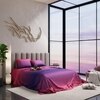 Stoa Paris Satin Bedsheets for Super King Size Bed with 2 Pillow Covers 300 TC UltrSatin Solid Premium Bedding Set Gifts for Couples Wedding Home Furnishing Skies of Paris Collection - Pink Indigo heets for Pink Indigo