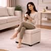 Doe Buck Hutcheson Upholstered Storage Ottoman Cube in Off White Colour
