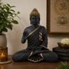 Devotional Blessing Buddha Statue in 15 Inch in Black and Gold Colour