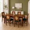 Globally Indian Margaux Solid Sheesham Wood 6 Seater Dining Table Set 6 Chairs Teal Blue