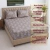 Taupe Floral Cotton 400 Tc fitted  Double Queen Size Bedsheet With 2 Pillow Covers