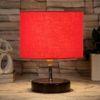 Maximus Red cotton table lamp with brown wood base