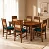 Globally Indian Lucien Solid Sheesham Wood 6 Seater Dining Table Set 6 Chairs Teal Blue