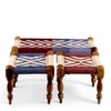 Oakville Sheesham Wood Vintage Seater Maachi Bench Set 2 Stools In Multi Colour Chindi White Rope
