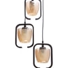 Eliante Hanging Lights, Champaign Glass Shade, Mild Steel And Wood, 3 Bulbs