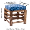 Houston Sheesham Wood Mid-Century Set of 2 Stools in Indigo Patchwork Kantha, Teak Finish