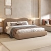 Ripple Fabric Queen  Size Bed With Hydraulic Storage (Coffee Oak Brown Finish, Tuscan Almond Colour)