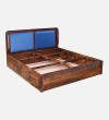 Lotus Solid Wood Queen  Size Upholstered Bed With Box Storage (Provincial Teak Finish)