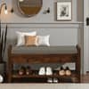 Kongsberg Solid Wood Shoe Rack with Seating in Walnut Brown finish