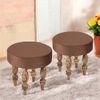 Roswell Sheesham Wood   Round Set of 2 Stools in Taupe Brown Velvet Upholstery