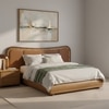 Elowen Softline Queen Size Bed in velvet With Oak wood Frame & Hydraulic Storage