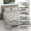 Light Grey floral 400 Tc  Cotton Flat  Super King Size Bedsheet With 2 Pillow Cover