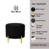 Doe Buck Premium Boucle Round Ottoman in Matte Black Colour with Polished Gold Legs