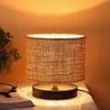 Durland Beige Natural Fiber Shade Table Lamp with Black Iron Base