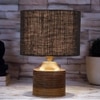 Cinderella Black Jute Table Lamp with Natural Wood Base