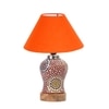 Devansh Conical Orange Cotton Shade Lamp With Wood & Mosaic Glass Base For Decoration/Office/Home/Gifting/Study For Decoration/Office/Home/Gifting/Study -(10X10X14.5) Inches -A