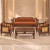 Rattan Solid wood Three Seater sofa in Provincial TeakCopper Orange Colour Fabric