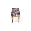 Cairo Sheesham Wood Mid Century 3 Seater Bench In Fruit Print Blue Kantha