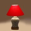 Devansh Conical Red Cotton Shade Lamp With Wood & Mosaic Glass Base For Decoration/Office/Home/Gifting/Study For Decoration/Office/Home/Gifting/Study -(10X10X14.5) Inches -A