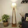Cavern Wooden Floor Lamp with Brown Base and Jute Fabric Lampshade