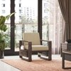 Moreno 1 Seater Solid Wood Sofa in Danish Walnut Finish and Almond Beige Fabric