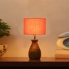 Devansh Orange Cotton Table Lamp With  Wood Natural Base (7X13 Inches)-5
