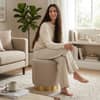 Doe Buck Damato Luxury Velvet Round Ottoman in Light Beige Colour with Gold Base