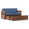 Bram 3 Seater Pull Out Sofa cum Bed In Honey Finish with Baltic Blue Colour