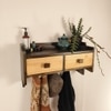 Golden Oak Wooden Wall Shelf With Drawers & Key Holders