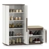 Baltoro Engineered Wood Tall Shoe Rack with Seating in White Finish