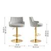 Doe Buck Oliver Adjustable Velvet Bar Stool in Grey Colour with Gold Base