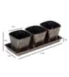 Metal Table Planters With Tray Set Of 4 In Black And Gold Colour