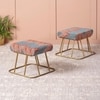 Crest Jacquard Metallic Stool in Blue Color Set of 2