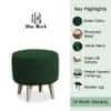 Doe Buck Parker Velvet Round Ottoman Stool in Green Colour with Wooden Legs
