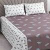 White And Plum Shade Floral  Cotton 400 Tc  Flat  Double Quen Size Bedsheet With 2 Pillow Covers