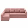 Luna 5 Seater Velvet RHS Pull Out Sofa Cum Bed in Peach Color With Storage