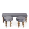 Cairo Sheesham Wood Accent 3+1+1 Seater Bench Set With 2 Stools In Iron Grey Velvet