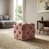 Doe Buck Colchester Velvet Tufted Ottoman Cube in Pink Colour with Wooden Base