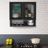 Aluminium Black Profile 2 Fluted Glass Handless Shutter With Space Organizer In Slate Grey Finish