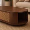 Tavia Oval Sheesham Wood and Cane Coffee Table in Walnut Finish