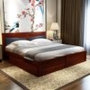 Nikos Sheesham Wood King Size Bed With Drawer Storage In Honey Oak Finish