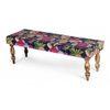 Cairo Sheesham Wood Mid Century 3 Seater Bench In Fruit Print Blue Kantha