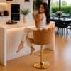 Doe Buck Luxury Brown Velvet Adjustable Bar Stool Chair with Gold Hydraulic Base