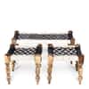 Oakville Sheesham Wood Vintage 2 Seater Maachi Balcony Bench with 2 Stools in Black and White